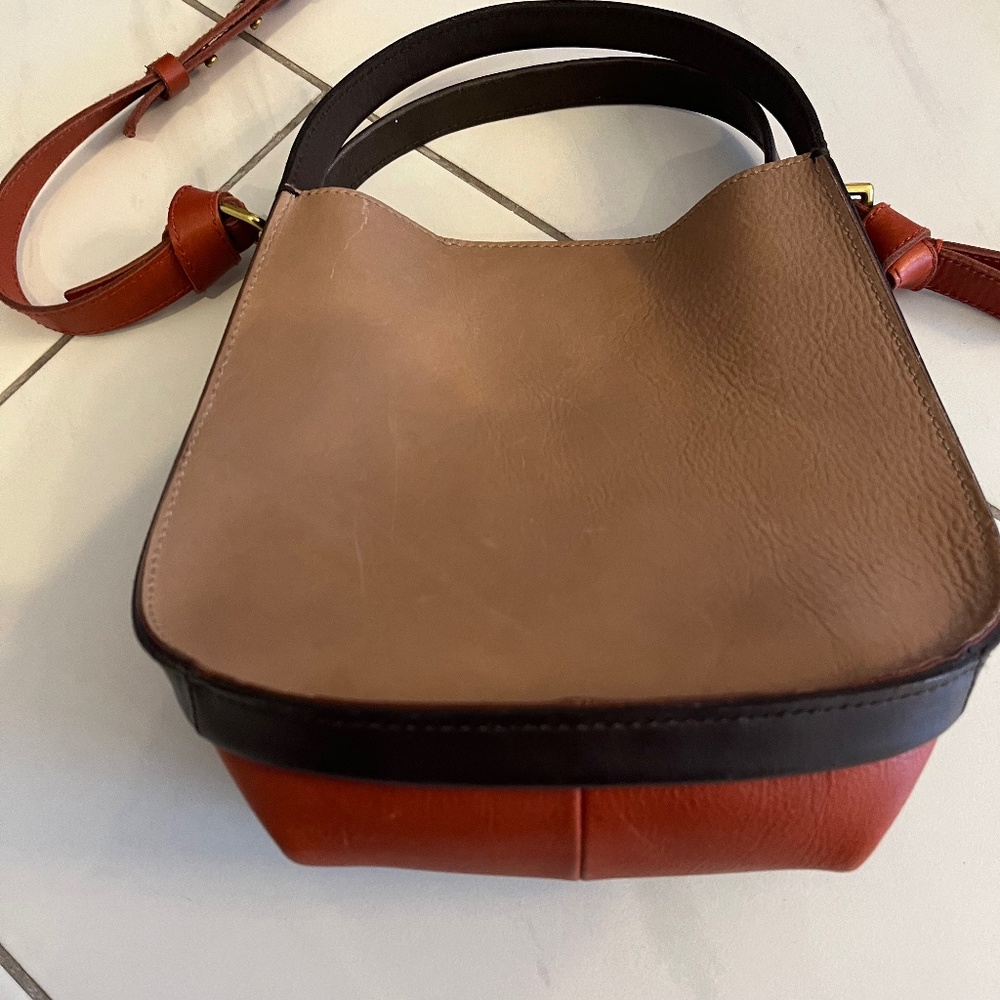 Madewell leather two tone top handle crossbody Sydney style brown tan